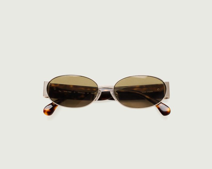 White Gold Chartreuse::Moya Sunglasses oval Gold metal top