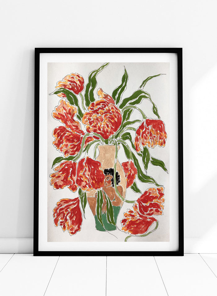 Rushati Chowdhury - Vibrant Tulips in Vase Art Print
