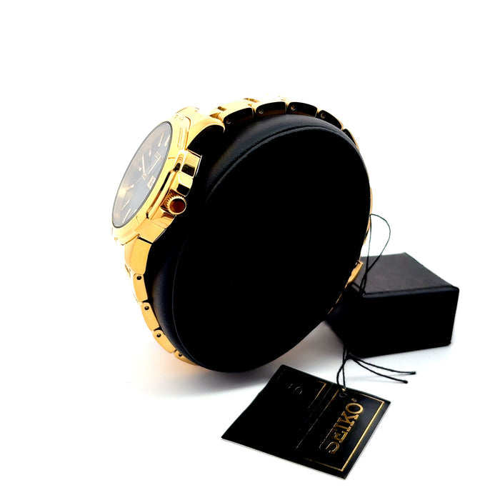 Seiko Essentials Black Dial Gold-Tone Day-Date Watch