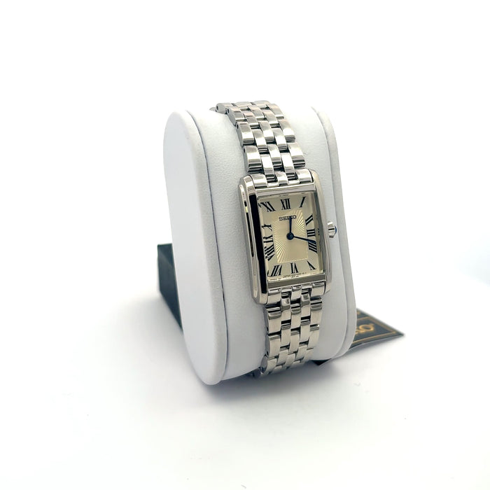 Seiko Essentials Rectangular Roman Numeral Stainless Steel Watch
