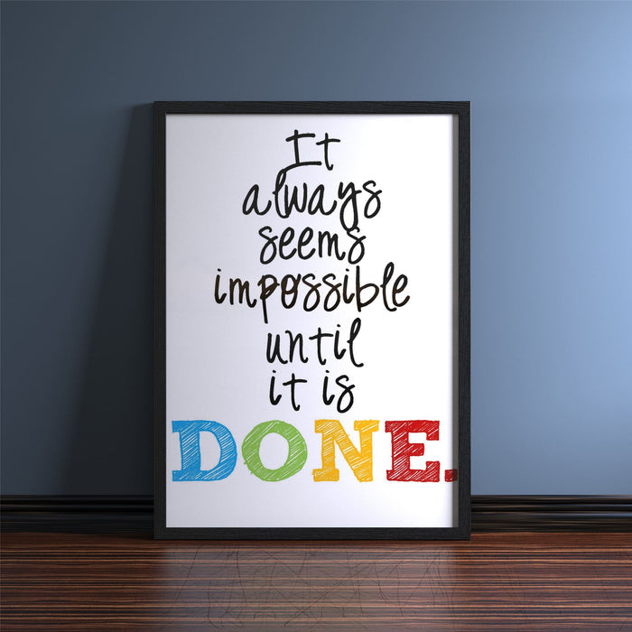 Black picture and poster frame displaying an inspirational quote about persistence and achievement.