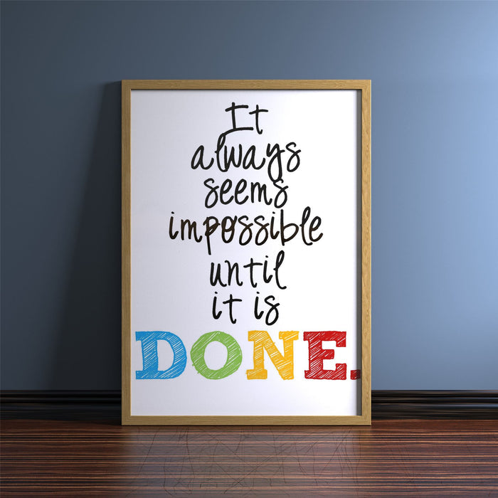 Sleek Range oak picture and poster frames displaying an inspirational quote art print in a modern interior setting.