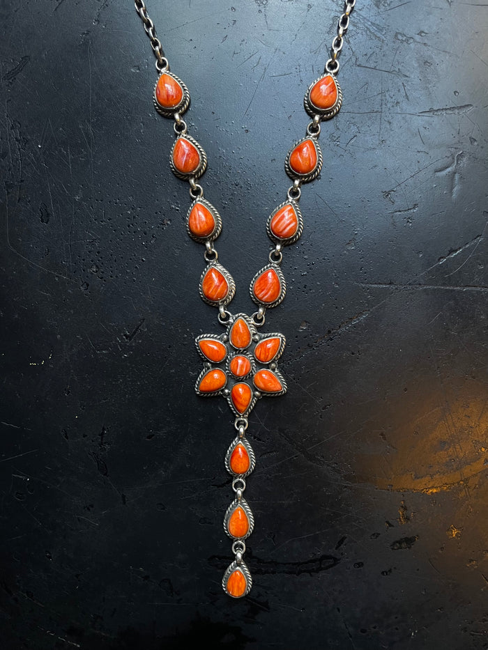 Spiny Oyster Flower Lariat Necklace | Sterling Silver 925 C747