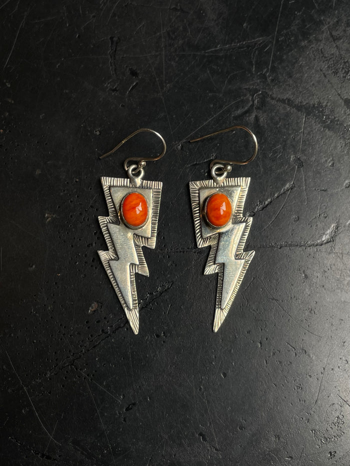 Spiny Oyster Lightning Bolt Dangle Earrings | 925 Sterling Silver C969
