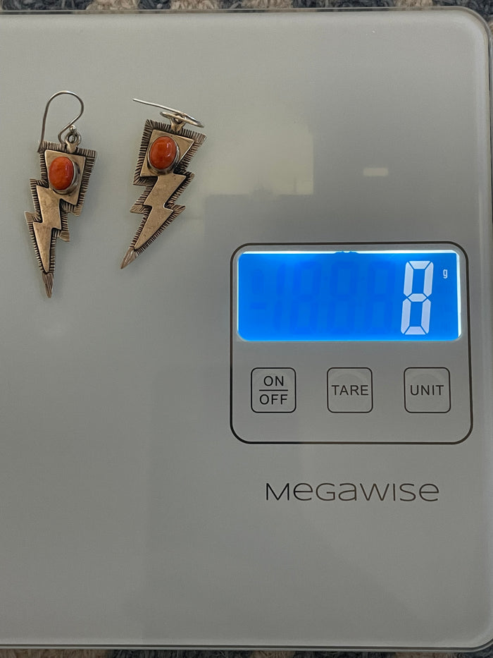 Spiny Oyster Lightning Bolt Dangle Earrings | 925 Sterling Silver C969