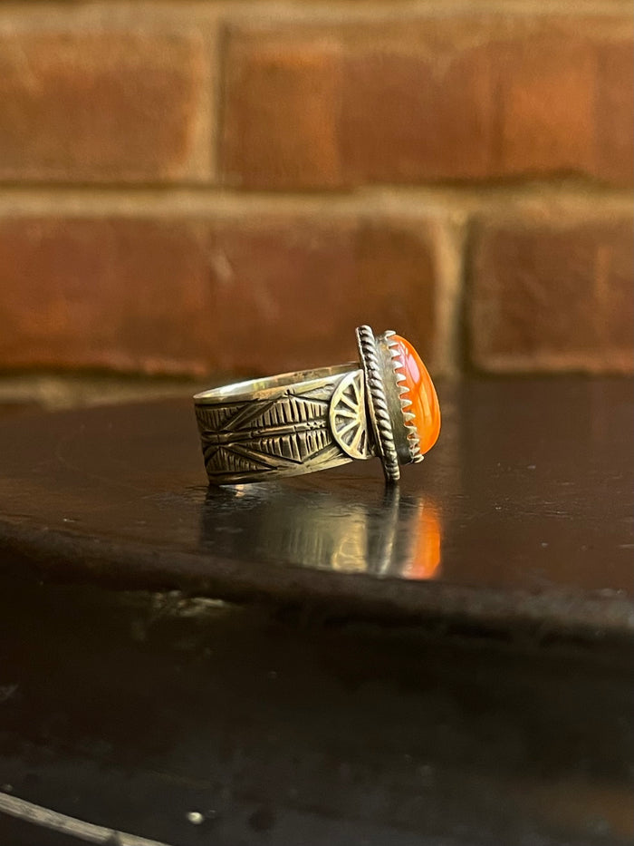 Spiny Oyster Tear Drop Ring Size 8.75| 925 Sterling Silver G549