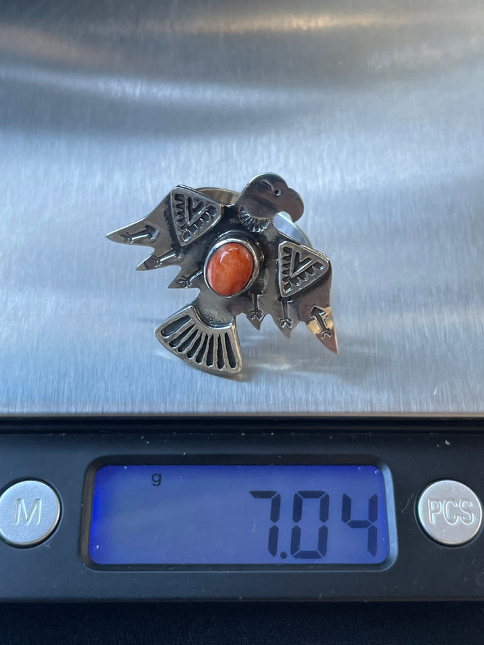 Spiny Oyster Thunderbird Ring Size 8.75 | 925 Sterling Silver Southwest D102