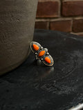 Spiny Oyster Triple Stone Ring Size | 925 Sterling Silver C954