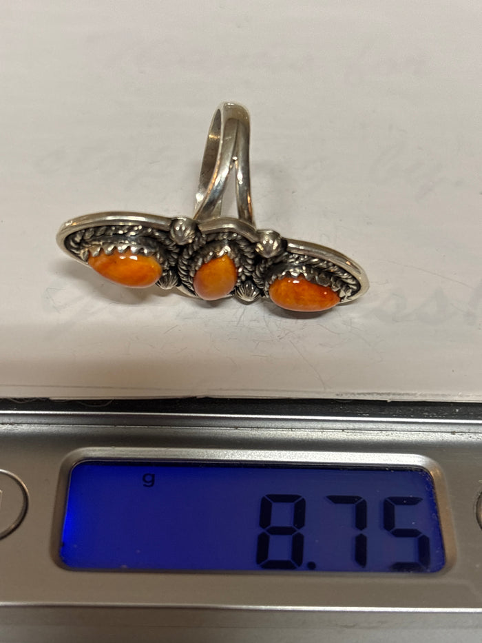 Spiny Oyster Triple Stone Ring Size | 925 Sterling Silver C954