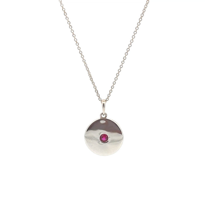 Sterling Silver Ruby Disc Pendant Necklace