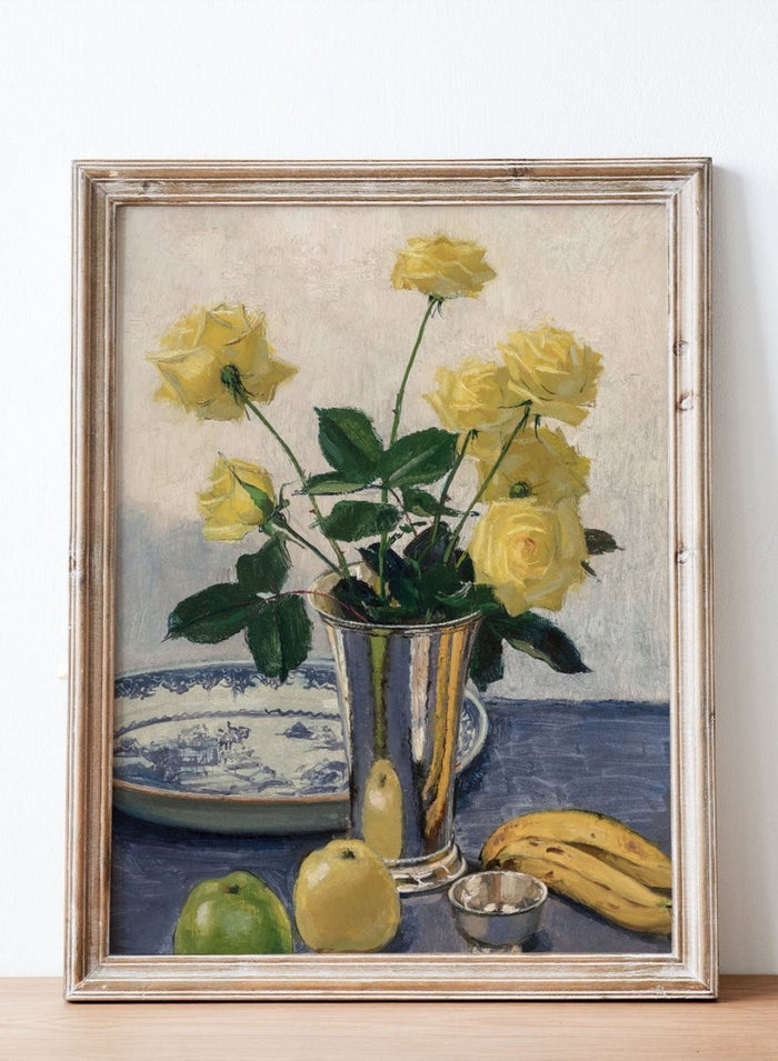 "Still Life with Yellow Roses" Art Print_Sugar & Canvas_Olle Hjortzberg