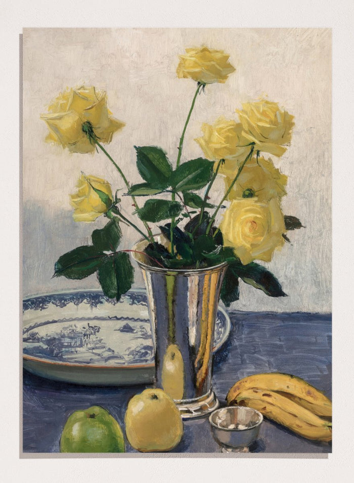 "Still Life with Yellow Roses" Art Print_Sugar & Canvas_Olle Hjortzberg