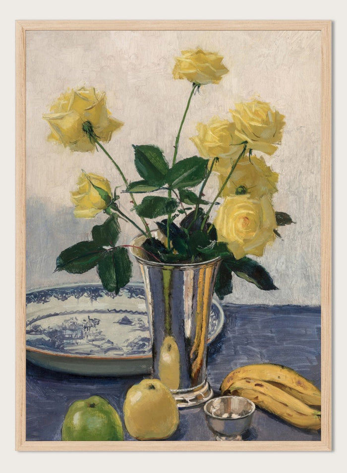 "Still Life with Yellow Roses" Art Print_Sugar & Canvas_Olle Hjortzberg