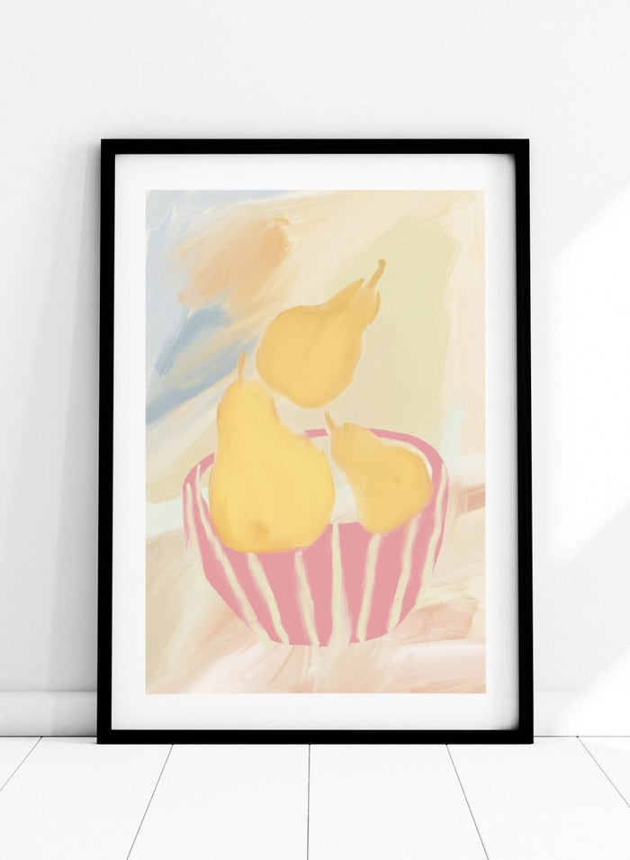 'Striped Bowl with Golden Pears' Aesthetic Art Print_Sugar & Canvas_Sugar & Canvas