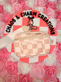 Tan Checkered Print Wristlet