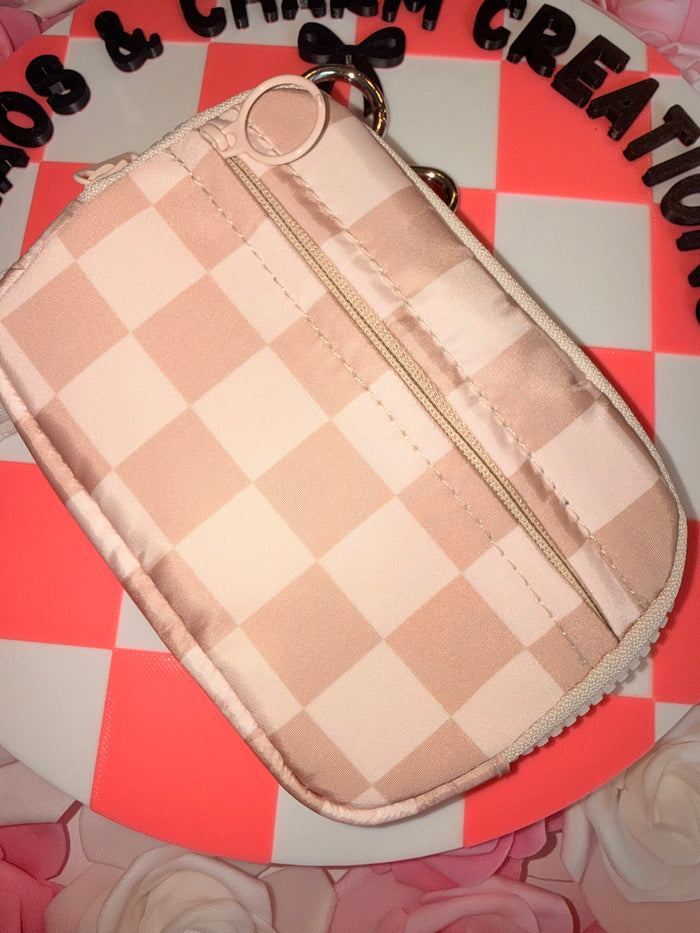Tan Checkered Print Wristlet