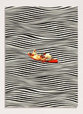 Two people in a red boat on a background of black and white wavy lines. The Real Boat Trip by Taudalpoi features a surreal boat illustration floating on black and white wavy lines. Retro collage art print with optical illusion design and optional framing.