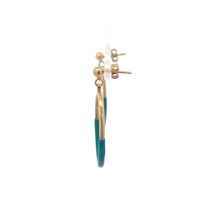 Teal Enamel Yellow Gold Plated Drop Earrings