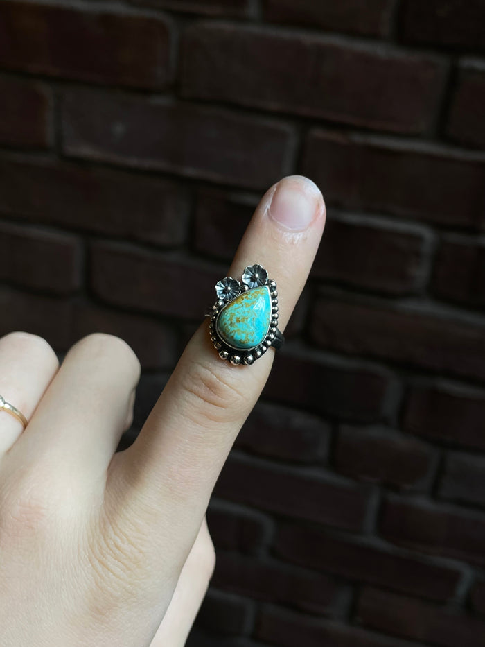 Teardrop Turquoise Ring | Sterling Silver | Handmade | Size 6 C944