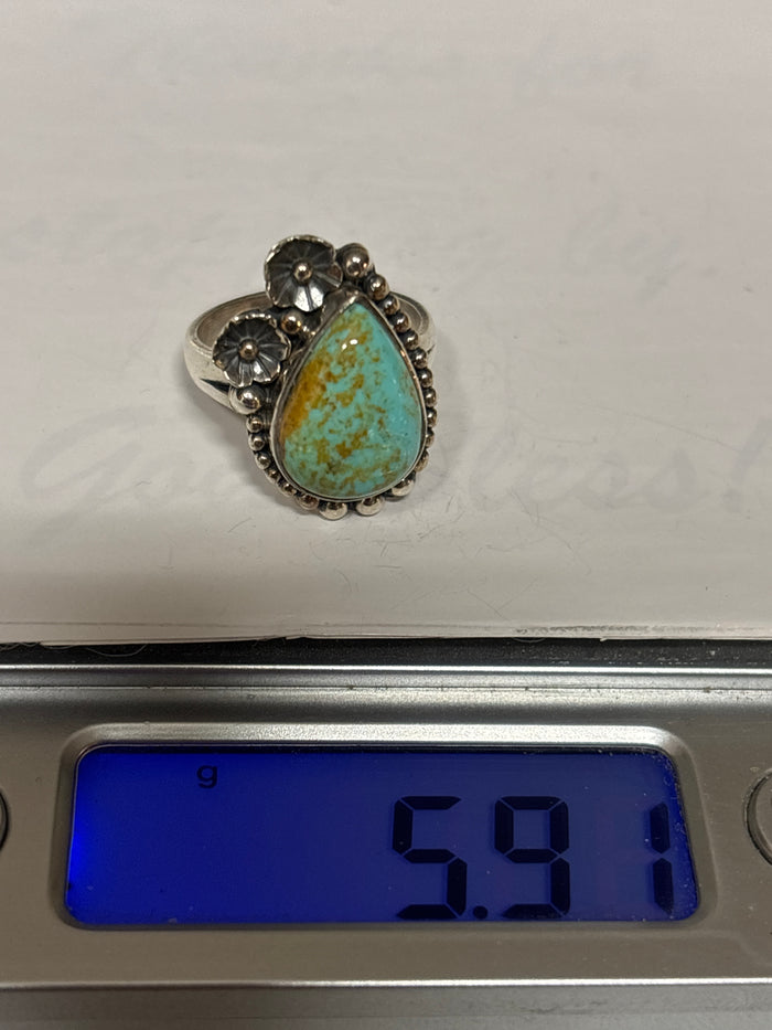 Teardrop Turquoise Ring | Sterling Silver | Handmade | Size 6 C944