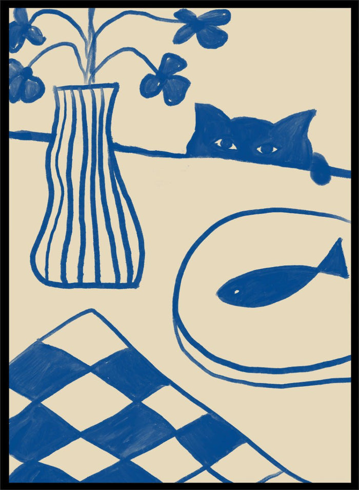 The Art Concept - Blue Cat And Fish Art Print_Sugar & Canvas_The Art Concept
