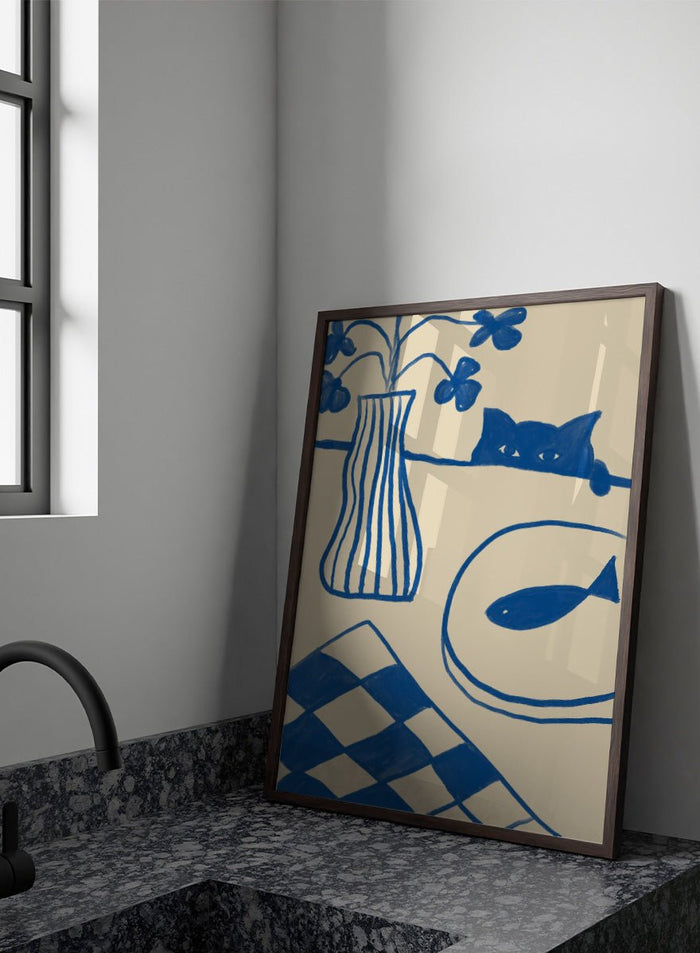 The Art Concept - Blue Cat And Fish Art Print_Sugar & Canvas_The Art Concept