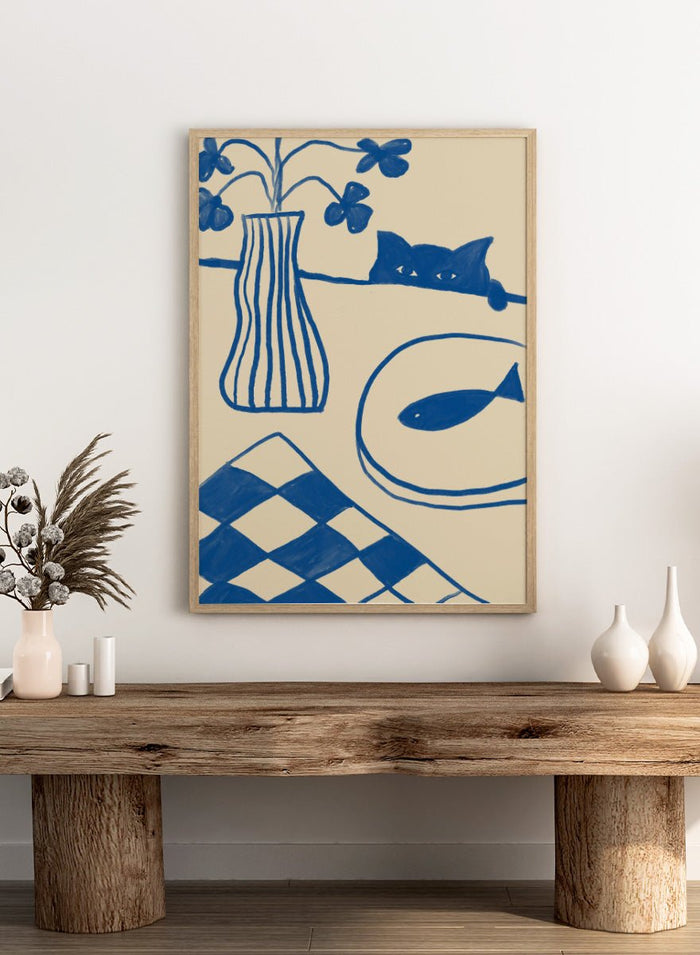 The Art Concept - Blue Cat And Fish Art Print_Sugar & Canvas_The Art Concept