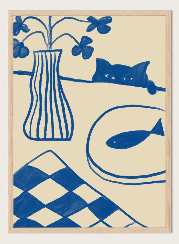 The Art Concept - Blue Cat And Fish Art Print_Sugar & Canvas_The Art Concept
