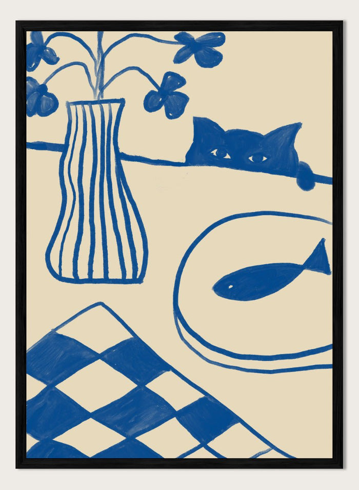 The Art Concept - Blue Cat And Fish Art Print_Sugar & Canvas_The Art Concept