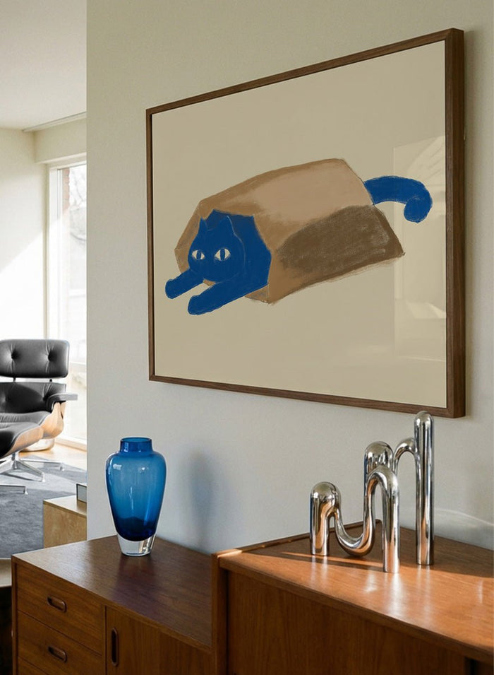 The Art Concept - Blue Cat In A Bag Art Print_Sugar & Canvas_The Art Concept