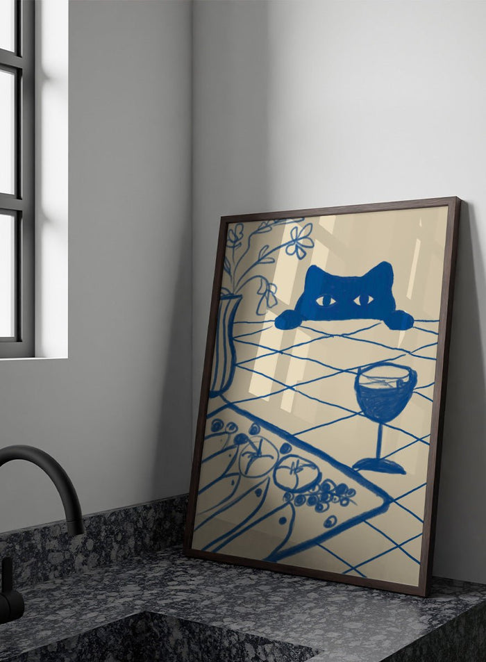 The Art Concept - Curious Blue Cat Dinner Art Print_Sugar & Canvas_The Art Concept