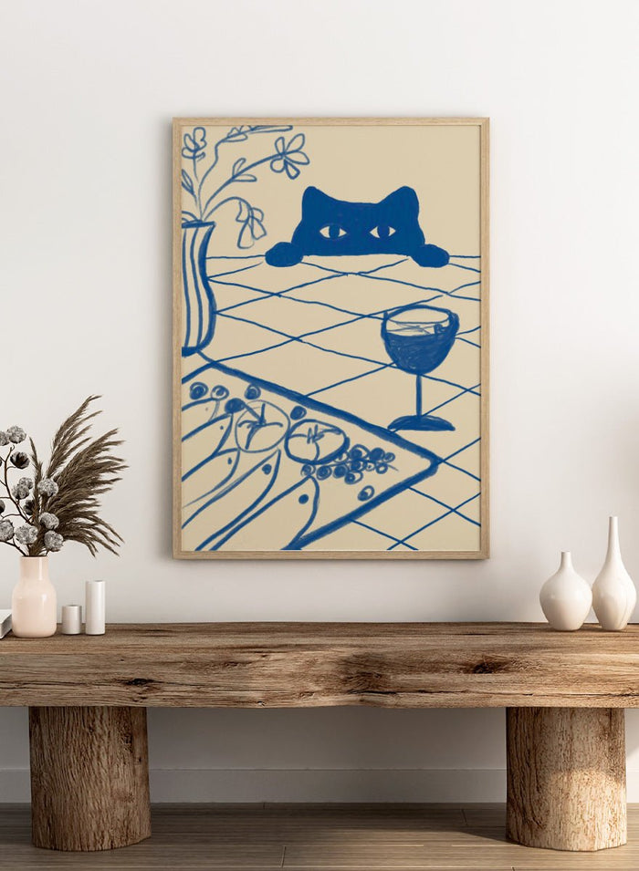The Art Concept - Curious Blue Cat Dinner Art Print_Sugar & Canvas_The Art Concept