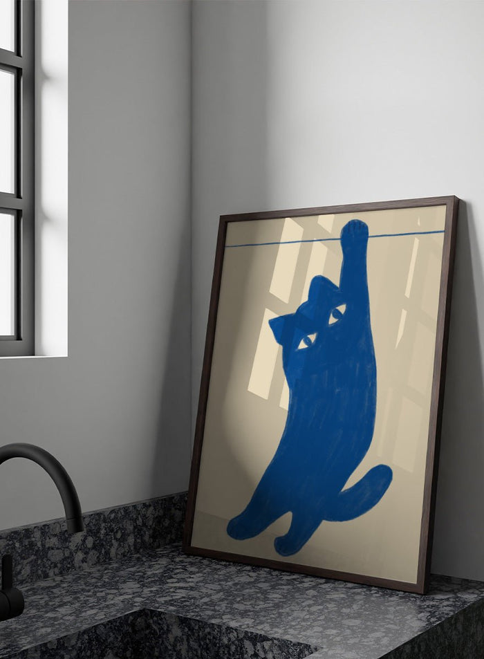 The Art Concept - Hanging Blue Cat Art Print_Sugar & Canvas_The Art Concept
