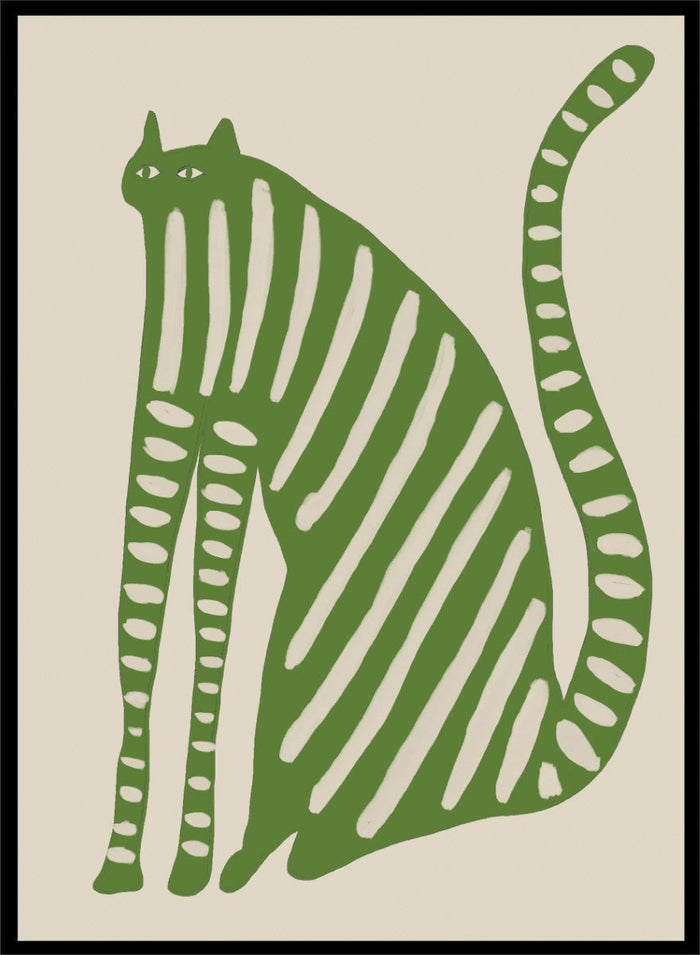 The Art Concept - Playful Green Striped Cat Art Print_Sugar & Canvas_The Art Concept