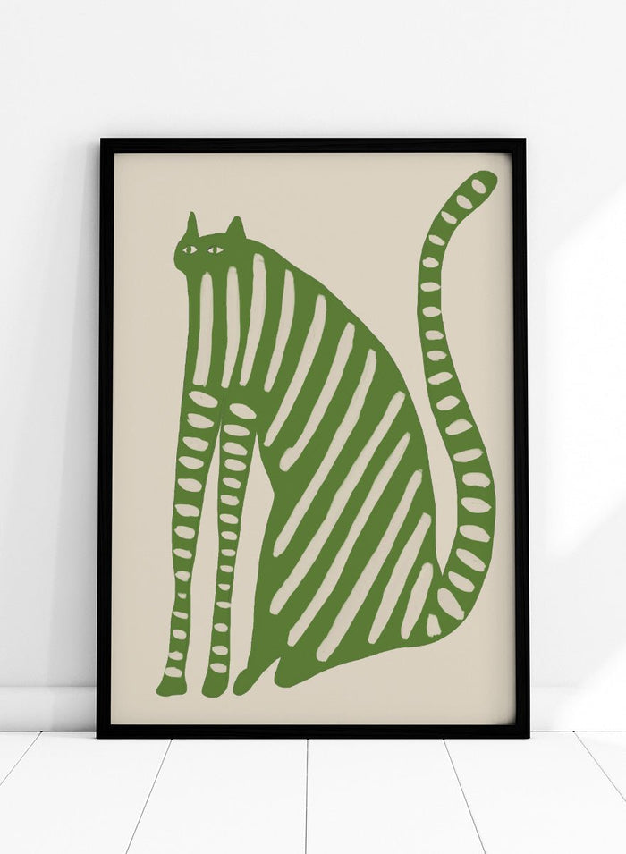The Art Concept - Playful Green Striped Cat Art Print_Sugar & Canvas_The Art Concept