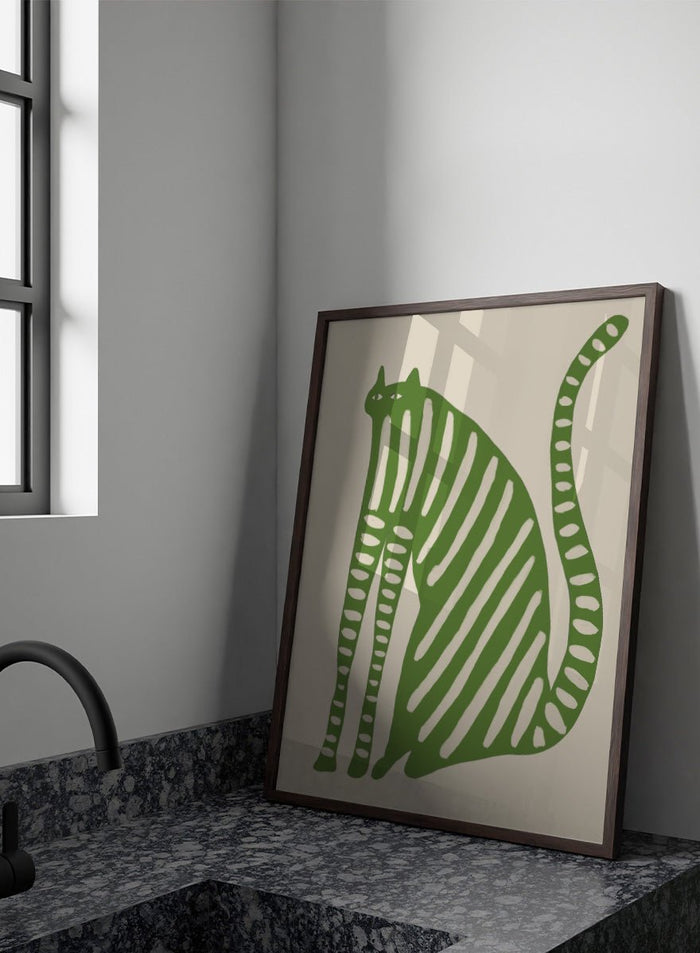 The Art Concept - Playful Green Striped Cat Art Print_Sugar & Canvas_The Art Concept