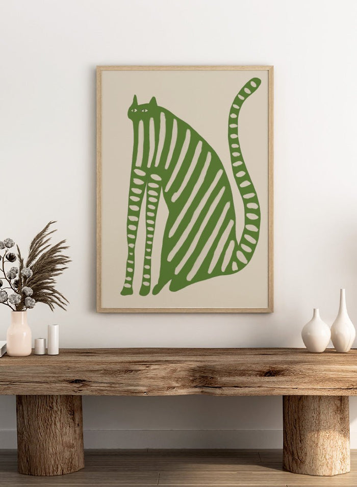 The Art Concept - Playful Green Striped Cat Art Print_Sugar & Canvas_The Art Concept