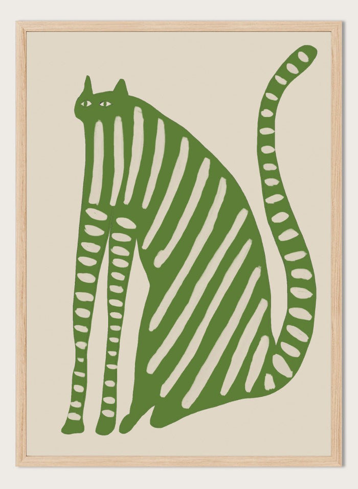 The Art Concept - Playful Green Striped Cat Art Print_Sugar & Canvas_The Art Concept