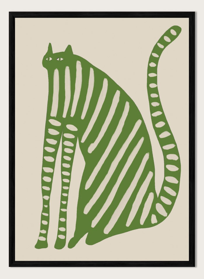 The Art Concept - Playful Green Striped Cat Art Print_Sugar & Canvas_The Art Concept