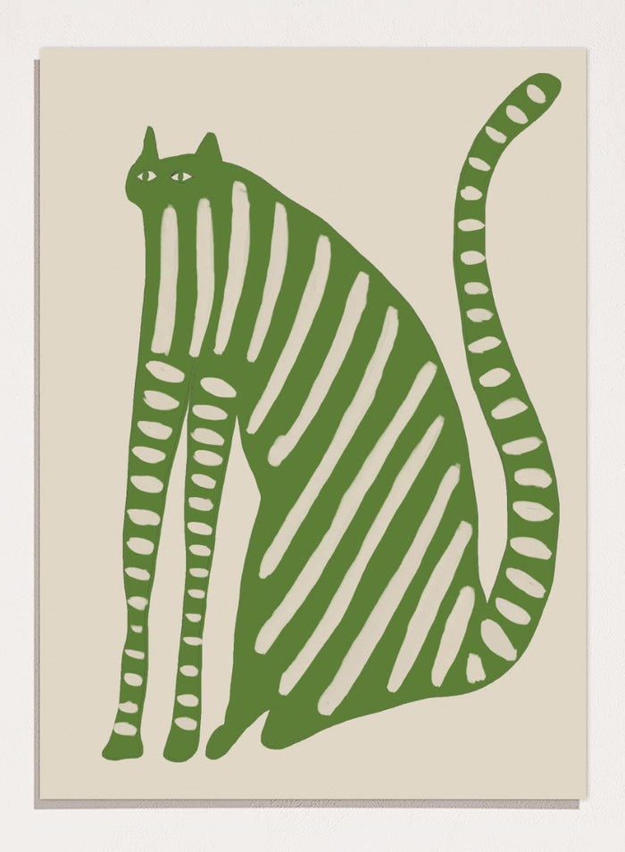 The Art Concept - Playful Green Striped Cat Art Print_Sugar & Canvas_The Art Concept