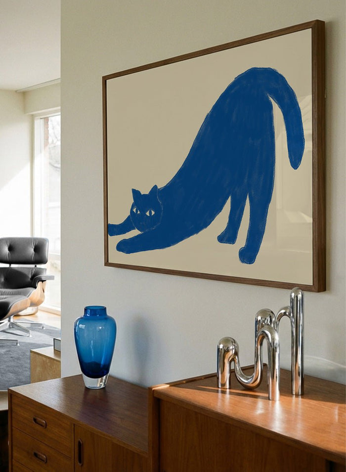 The Art Concept - Stretching Blue Cat Art Print_Sugar & Canvas_The Art Concept