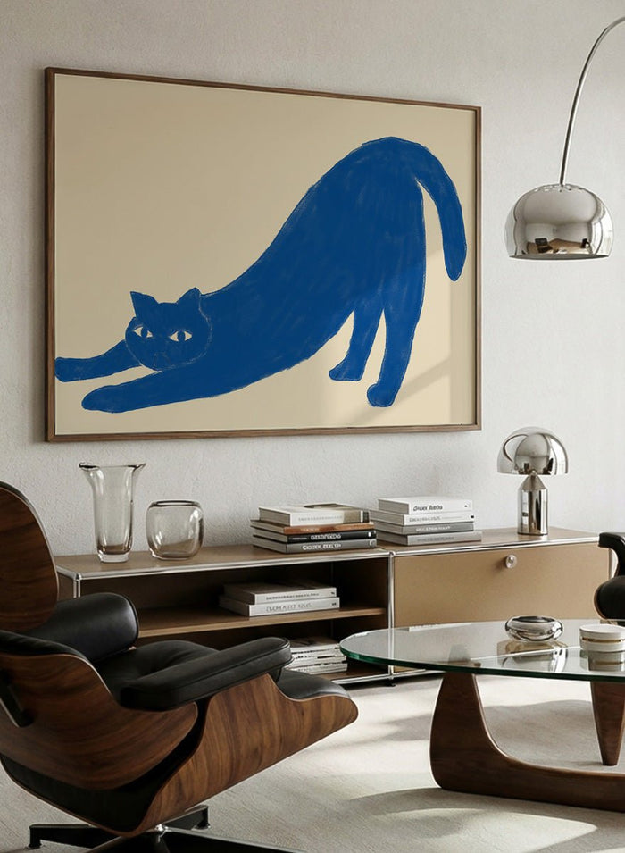 The Art Concept - Stretching Blue Cat Art Print_Sugar & Canvas_The Art Concept