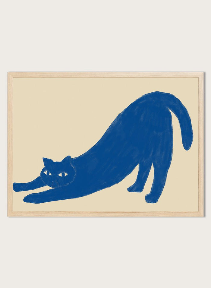 The Art Concept - Stretching Blue Cat Art Print_Sugar & Canvas_The Art Concept