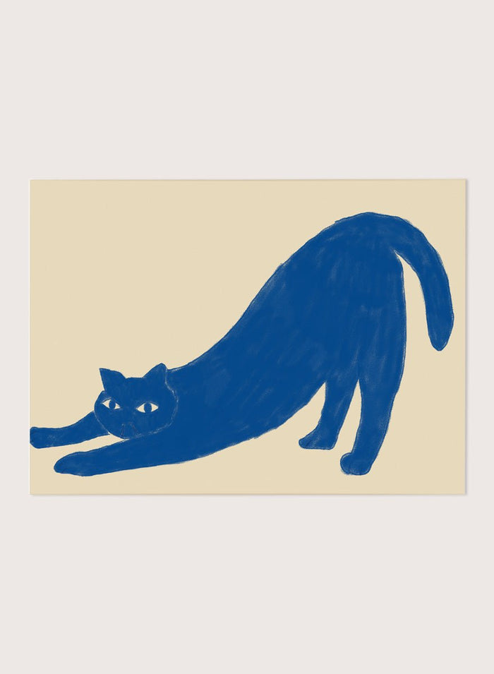 The Art Concept - Stretching Blue Cat Art Print_Sugar & Canvas_The Art Concept
