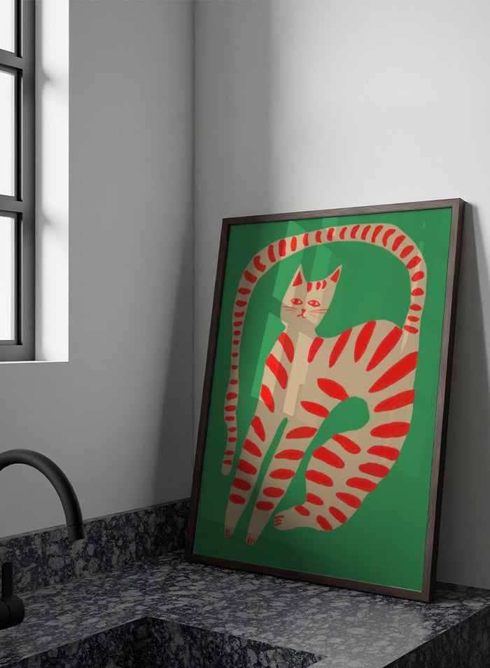 The Art Concept - Striped Cat Stretching Art Print_Sugar & Canvas_The Art Concept