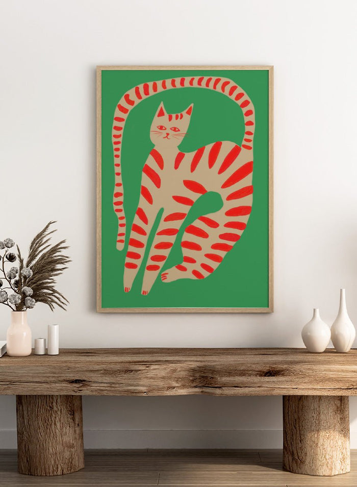 The Art Concept - Striped Cat Stretching Art Print_Sugar & Canvas_The Art Concept