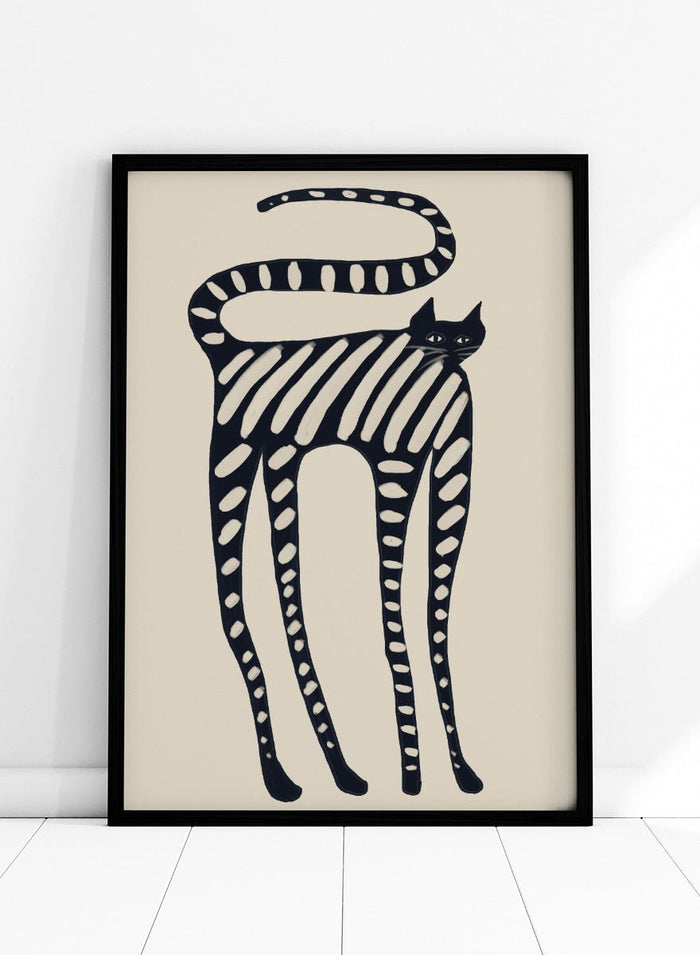 The Art Concept - Striped Whimsical Cat Art Print_Sugar & Canvas_The Art Concept