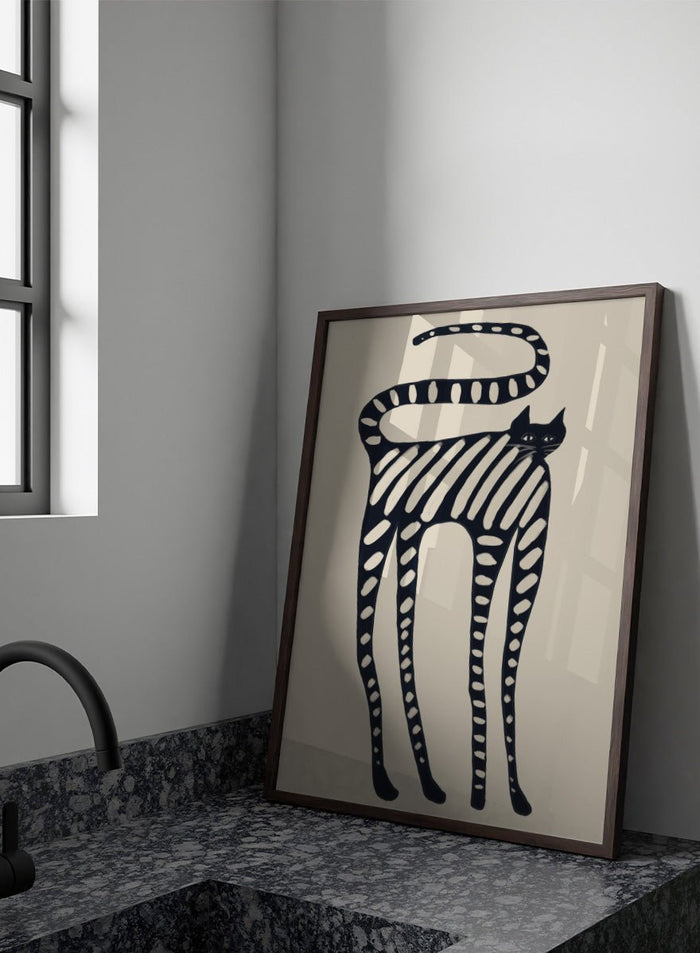 The Art Concept - Striped Whimsical Cat Art Print_Sugar & Canvas_The Art Concept