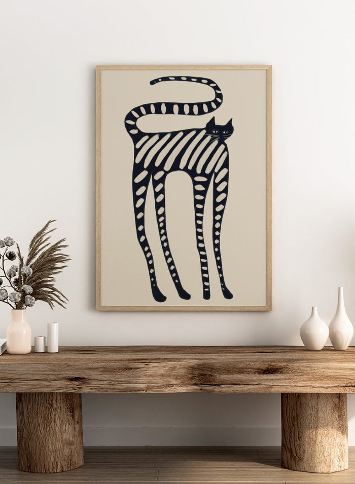 The Art Concept - Striped Whimsical Cat Art Print_Sugar & Canvas_The Art Concept