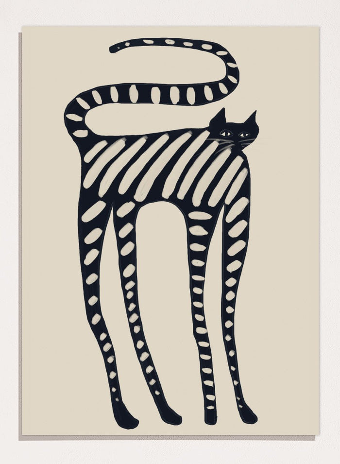 The Art Concept - Striped Whimsical Cat Art Print_Sugar & Canvas_The Art Concept
